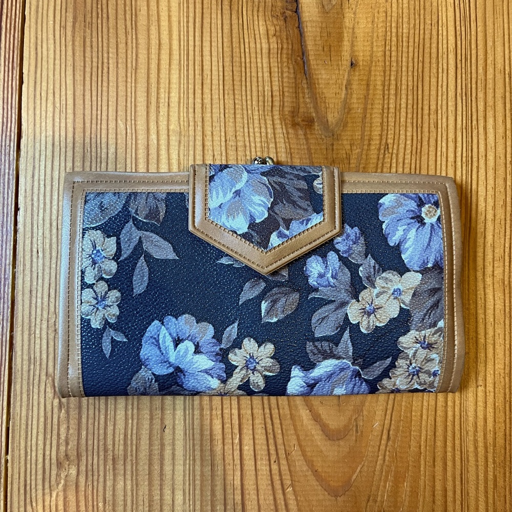 Blue and Tan Flowered Wallet
